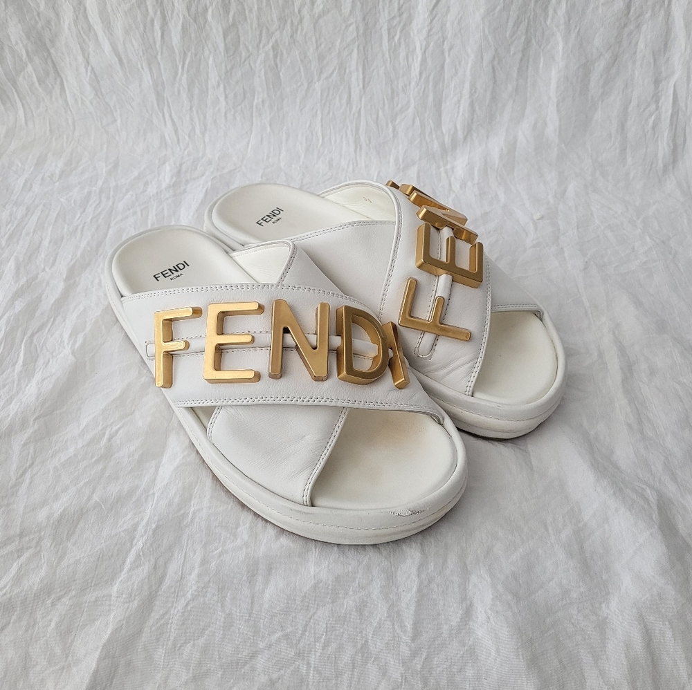 Fendi Fendigraphy Leather Slides